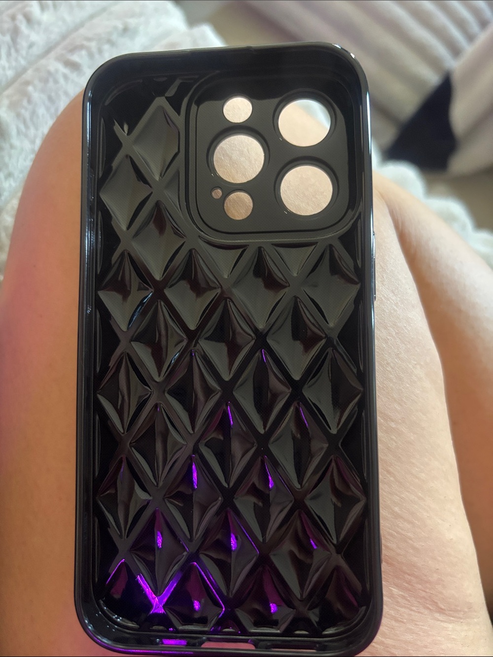 iPhone 15 Pro Black Quilted Rhinestone Phone Case - Fashion Protective Cover - Picture 2 of 3